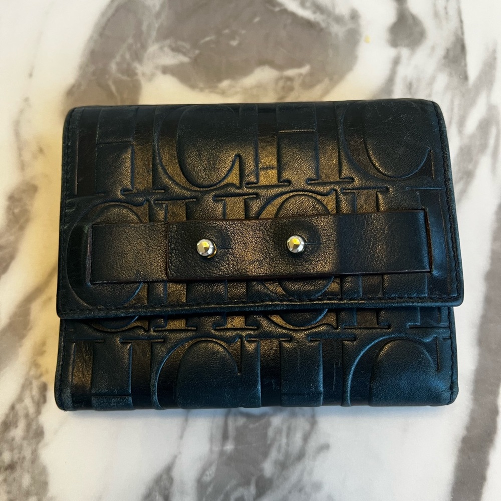 Carolina Herrera - Navy dark blue wallet with CH monogram